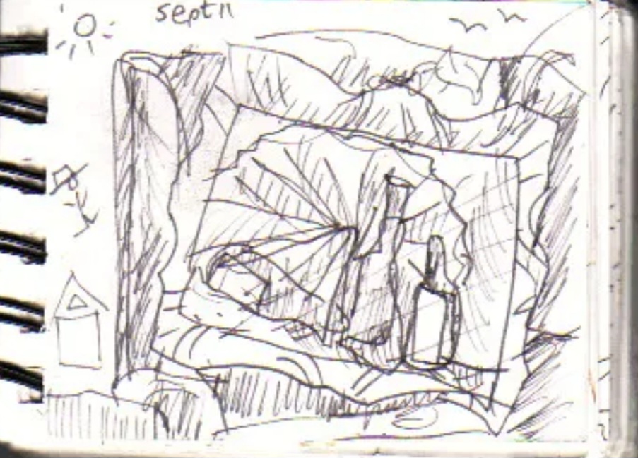 Drawing of my father’s painting sitting on chair in our living&nbsp;room